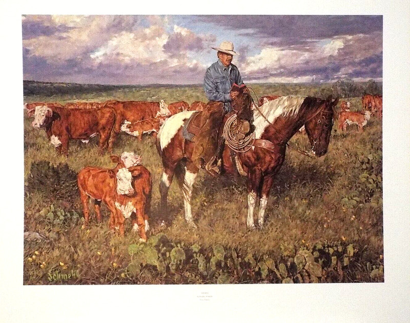 VEDSPERS, BY BRADLEY SCHMEHL, COWBOY AND CATTLE ,SIGNED NUMBERED