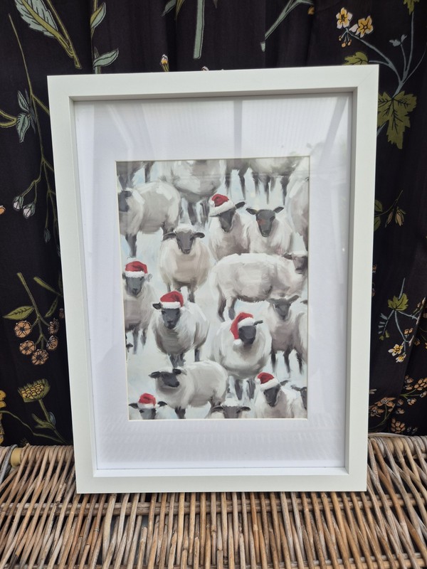 Framed Art Print «Christmas Sheep» By Jennifer Stottle Taylor White Frame