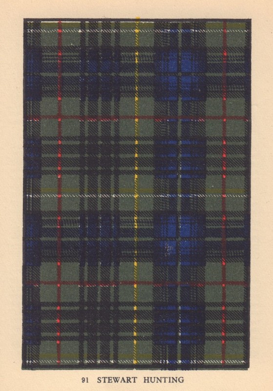 Stewart, Hunting. Scottish Clan Tartan. SMALL 8×11.5cm 1937 old vintage print