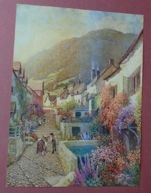 Claude Strachan, Cottage Flowers Donkey Man 13.5"x10" Sample Print VTG FREE SHIP