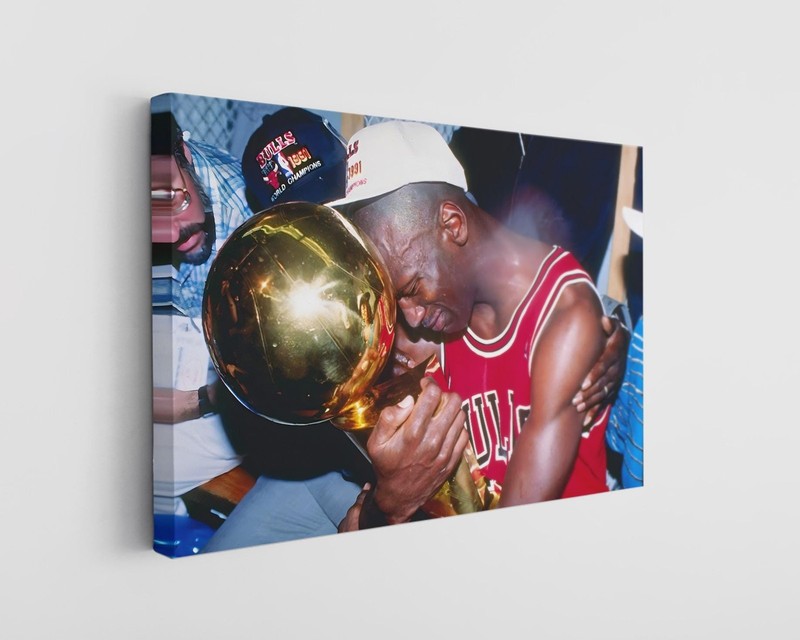 Michael Jordan Crying Trophy Canvas Print, Basketball Legend Art