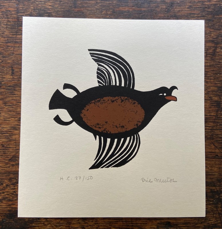 RIE MUNOZ CRESTED AUKLET original signed print ALASKA INUIT ARTWORK