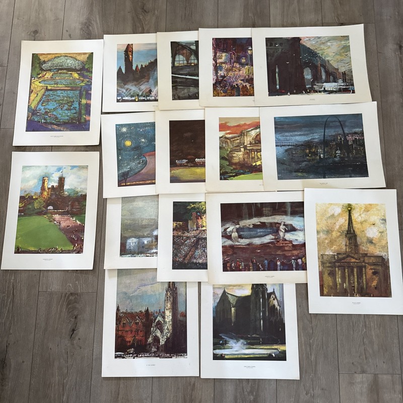 FRED CONWAY Portraits of St. Louis 16 Lithographs WPA Artist Zoo, Arch, Eads