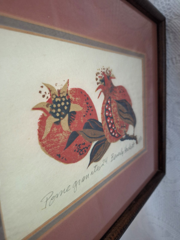 MCM Beverly Hackett Signed Block Print matted & framed "Pomegranates 24" 1970 gallery
