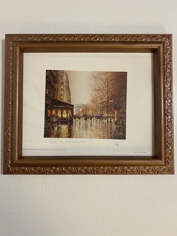 Guy Dessapt Art Signed By Artist“Paris Les Champs.Elysees”Vintage BeautifulFrame