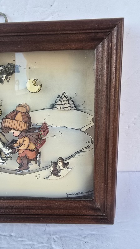 3D Art Hand Cut Paper Tole framed Picture Children Ice Skating Joan Walsh Anglum gallery