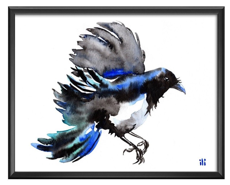 Personalised Flying Magpie Bird Painting Print by Ilona Winter