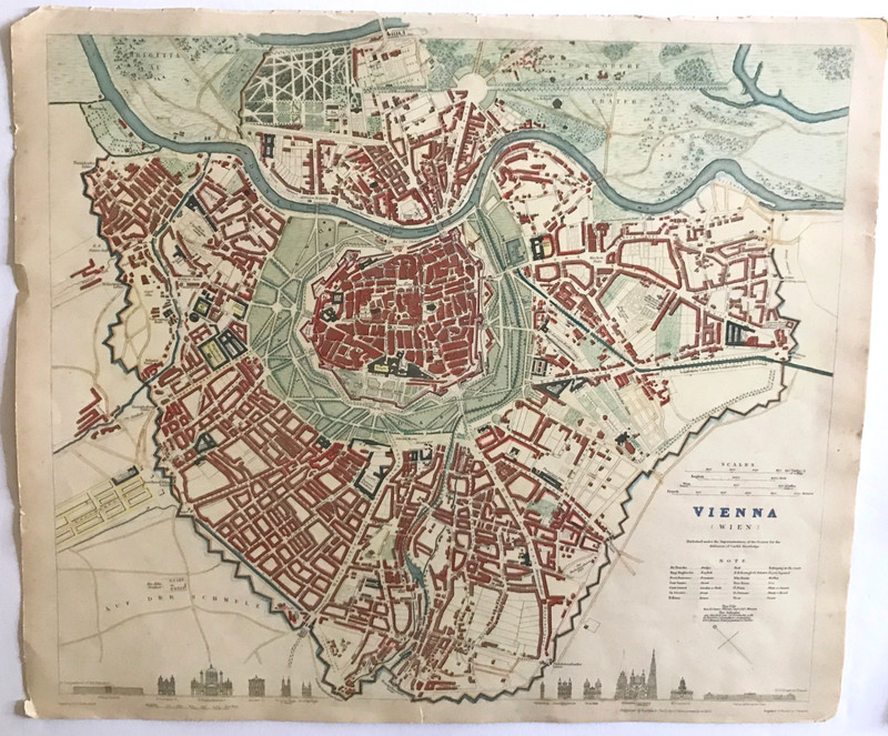 Vienna, Austria - 1833 Rare Antique City Map - W. B. Clarke, Baldwin & Cradock