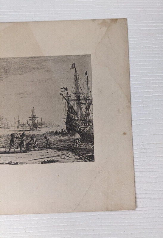 Vintage antique print Harbour with a large tower by Claude Lorrain as is gallery