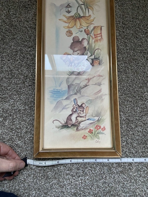 Vintage Kitsch Art Coby Mice Bathing Bathroom Print Anthropomorphic Framed 16x7 gallery