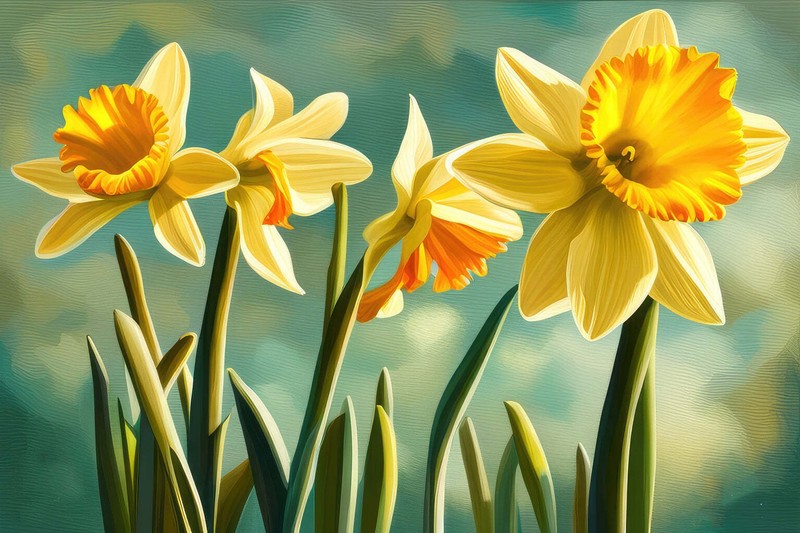 Yellow Daffodils Composition Digital Painting Art Print – 12 x 18 inches