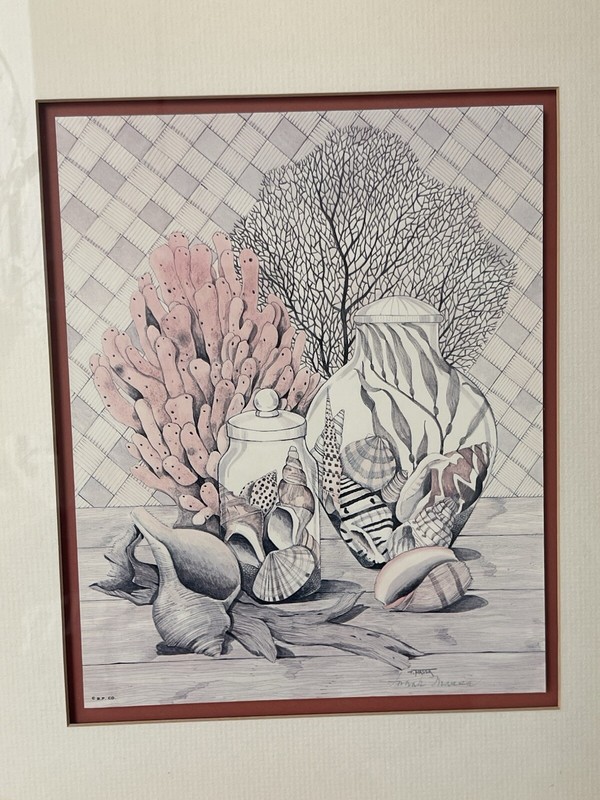 Frank Massa Seaside Still Life Beach Prints Signed Set (2) Coastal Coral Framed gallery