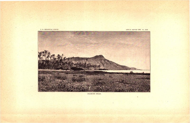 Diamond Head, Oahu, Hawaii Antique Landscape Engraving 1884