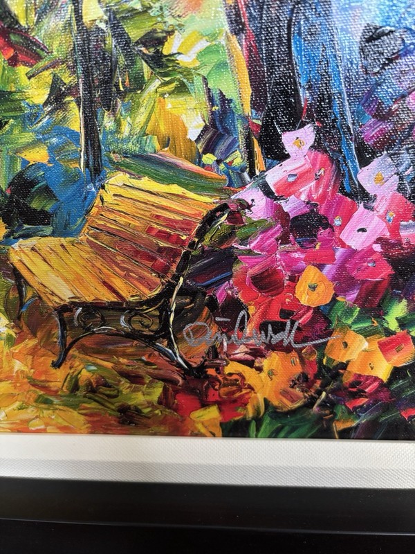 Daniel Wall TOGETHER Giclee On Canvas Embellished Signed Rainbow Umbrella Couple gallery