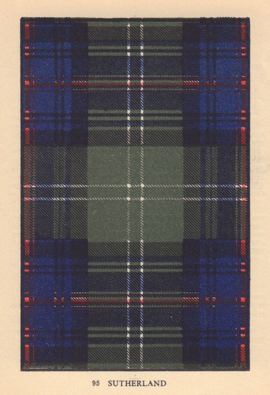 Sutherland. Scottish Clan Tartan. SMALL 8×11.5cm 1937 old vintage print