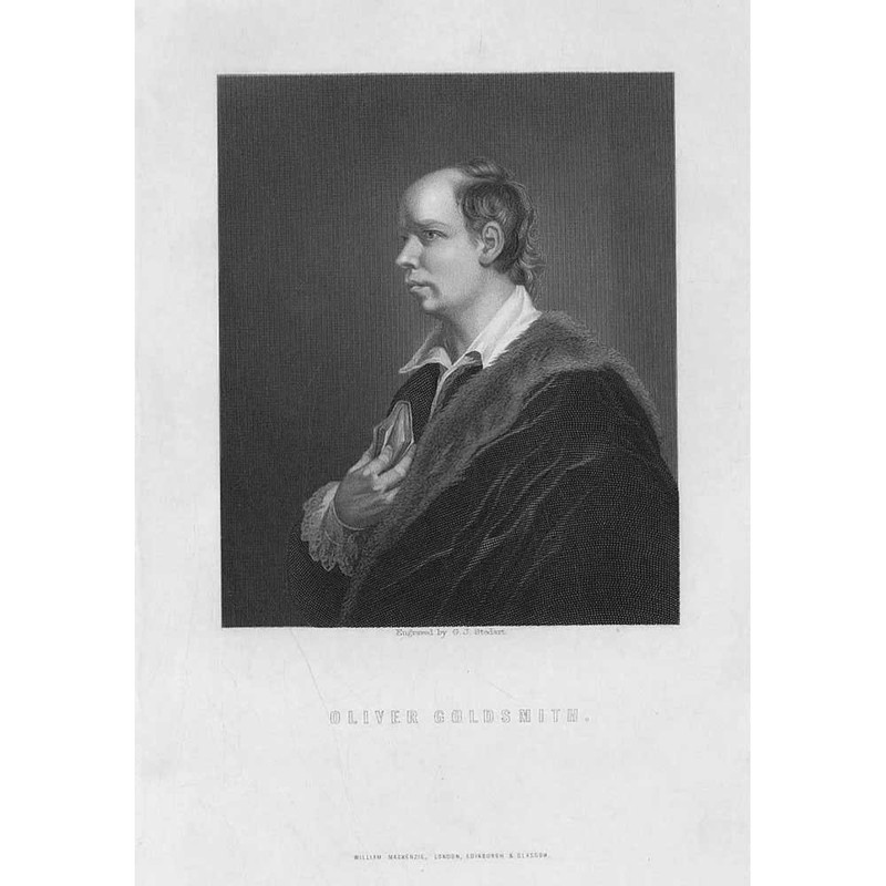 OLIVER GOLDSMITH Novelist, playwright and poet – Antique Print c1870
