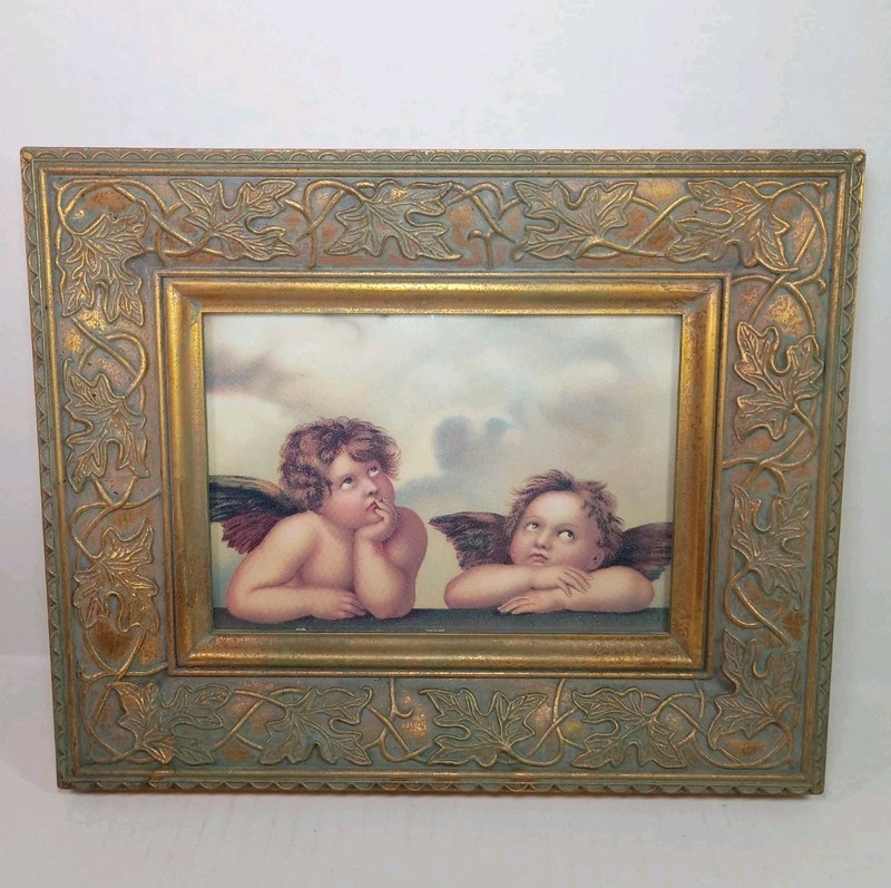 Vintage Raphael’s Cherubs Angels Litho Gold Ornate Framed Picture