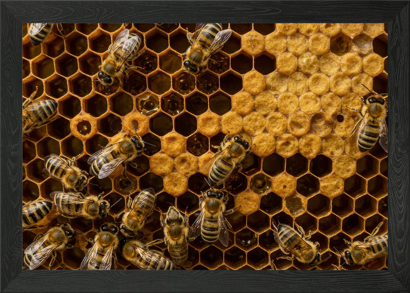 Bees on Honeycomb Framed Wall Art Poster Canvas Print Picture