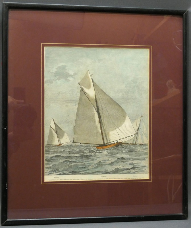 Old Coloured Woodblock 1855 «Mayflower Americas Cup» 29.3cm x 23.2cm