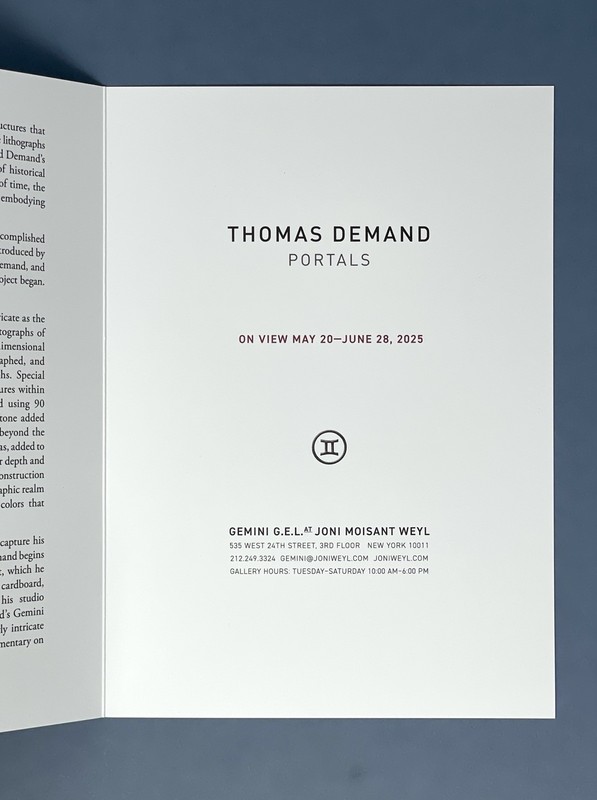 Thomas Demand (b. 1964) Art Announcement Card 2025 Gemini Gallery NYC gallery
