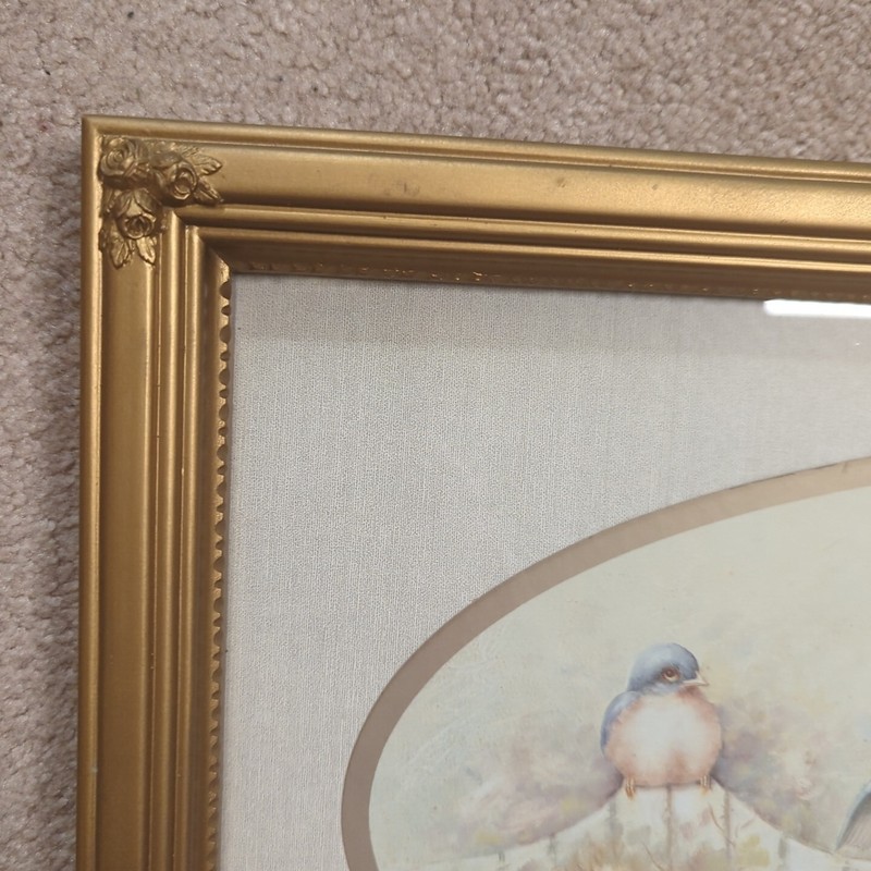 VINTAGE Signed by Margie Morrow 1983 Framed print of birds on a flowering branch gallery