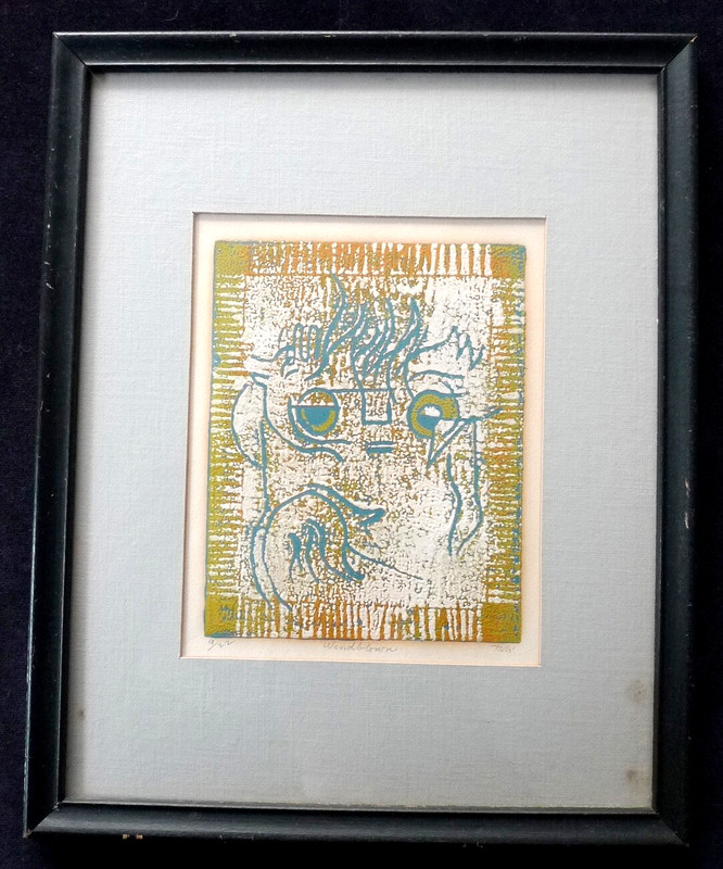 Original Al Robi 1960 Linocut Windblown