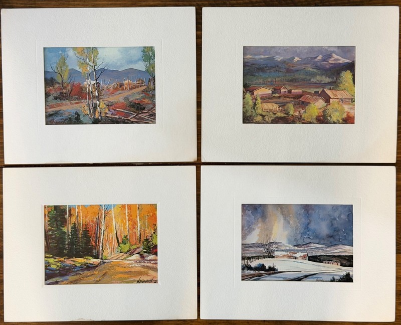 4 Vintage John Stoumbis New Mexico Landscape Prints Petley Studios Matted 8×10