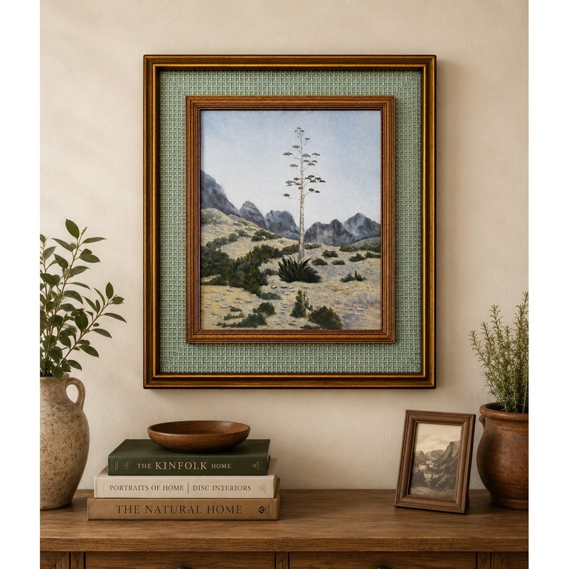 Vintage Joshua Tree Desert Landscape Oil Painting Gold Frame 18×20.5 Good