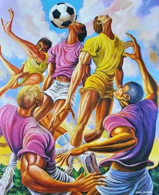 Ernie Barnes: Football Effort, Signed Serigraph, 1999 + COA Art Sport