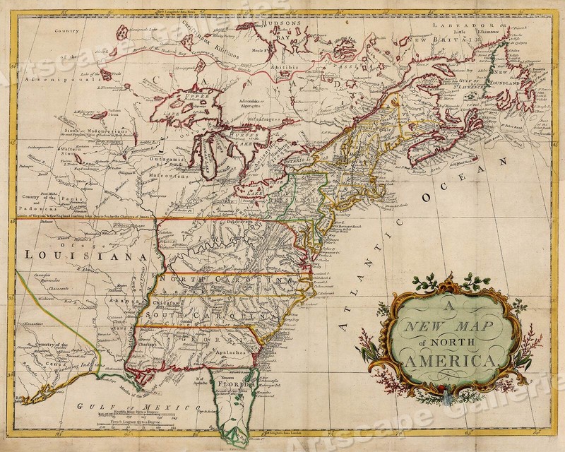 A New Map of North America 1760s Vintage Style Early US Map – 20×24