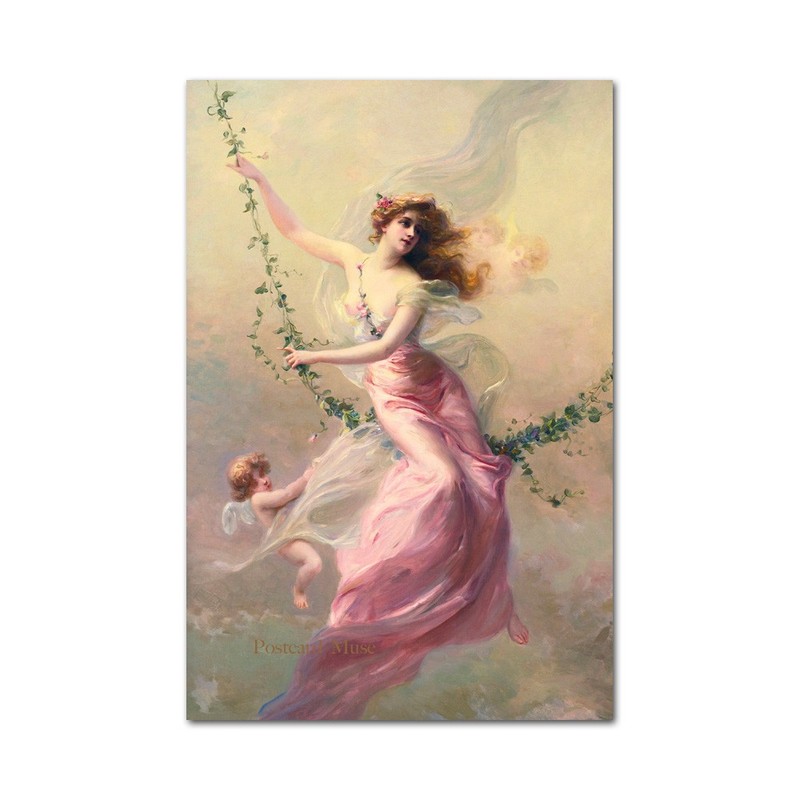 Lady With A Cherub Antique Image 4×6 Art Paper Print