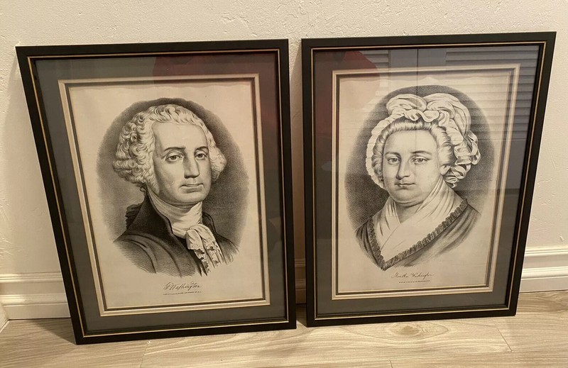 Currier & Ives George & Martha Washington Lithograph Prints Set – 19” x 14.5”