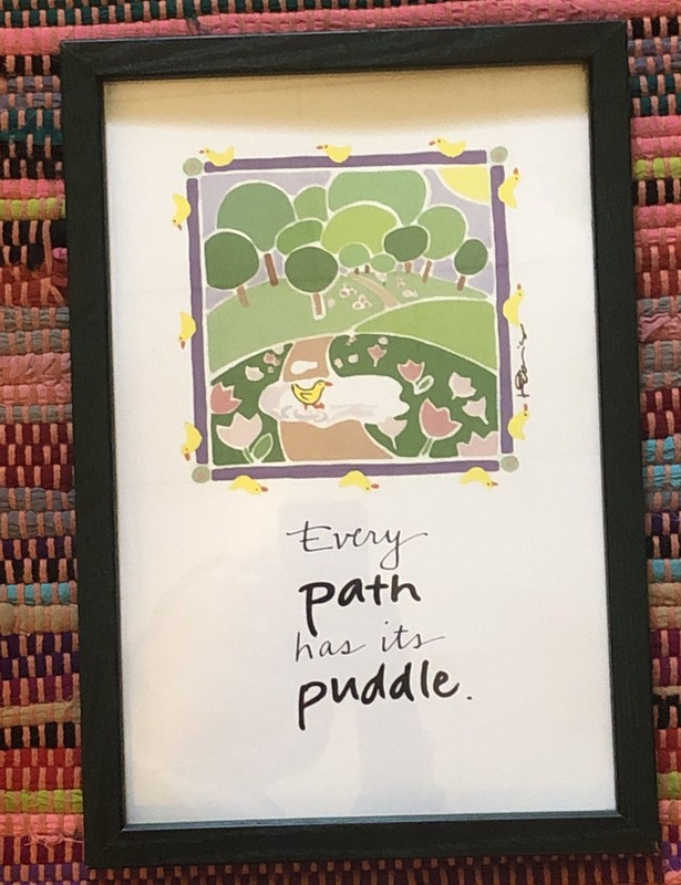 Vtg Kathy Davis 9×13” Green Frame Spring Wall Art Every Path Puddle Whimsy Baby