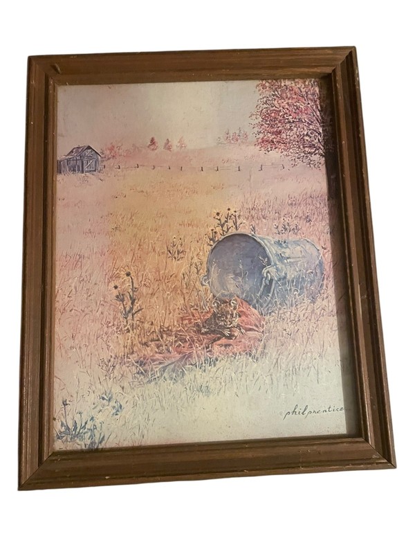 Phil Prentice Country Landscape Print Vintage Farm Scene Barn Art Signed 1977