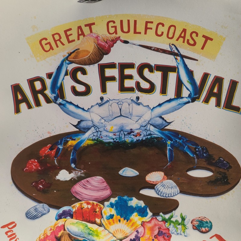 Lithograph Signed Gulf Coast Arts Festival Daniela De Castro 2017 22″ BLUE CRAB