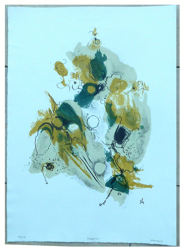 Rolf Cavael – abstract composition, colour litho on laid paper