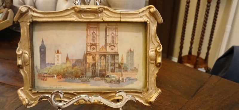 Vintage Miniature Westminster Abbey Wood Framed Print - London England gallery