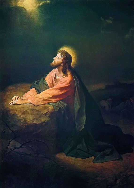 JESUS praying in the garden of Gethsemane 8x10" PREMIUM SATIN USA Reproduction