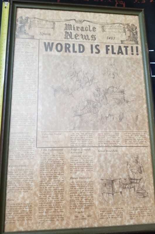 Art Print "World Is Flat" Miracle News By Ed Miracle Framed Rare HTF