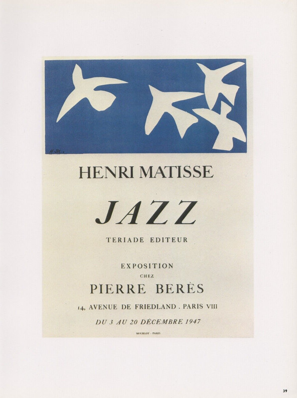 1989 Vintage Henri Matisse «JAZZ» Teriade Editeur 1947 Color Offset Lithograph