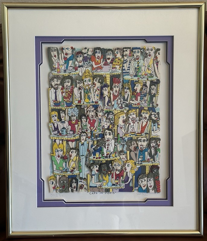 James Rizzi Cafe in Paris 1989 Hand Signed 3D Serigraph Pop Art