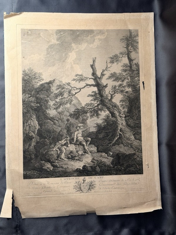18th C Engraving “L’Approche du Camp” after Dietricy by C. Le Vasseur Paris