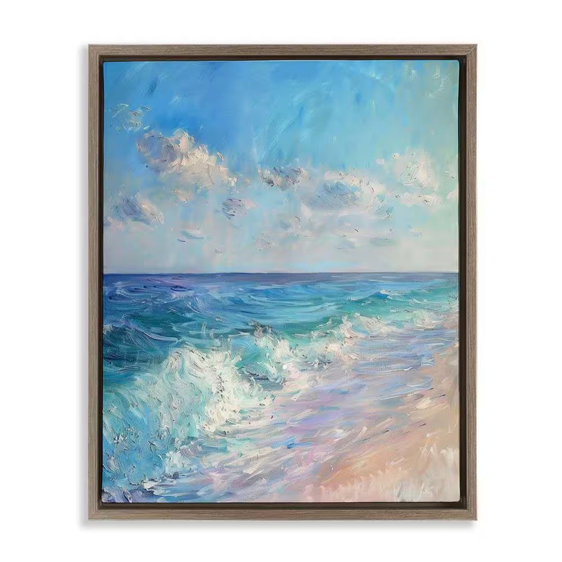 Soft Ocean Beach by LSR Design Studio Brown Floater Frame Coastal Graphic Art Pr