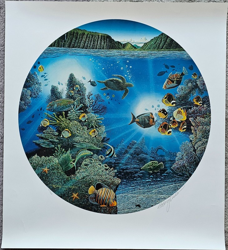 Robert Lyn Serenity of Waipio SIGNED Mixed media Sea turtle 261/400 Hawaii art gallery