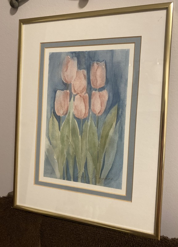 Lynn Grayson Watercolor - 12x9” Framed Tulips Spring Flowers Vintage Wisconsin