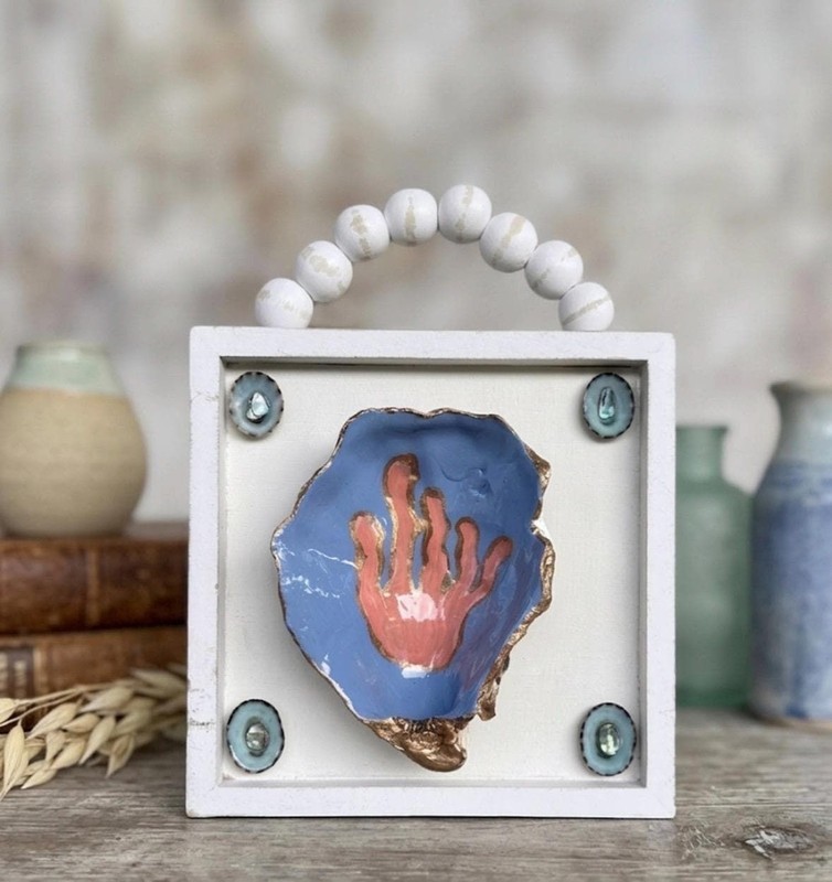 Hand-Painted Coral Oyster Shell Framed Art Sign Beach House Decor, Limpet Shells