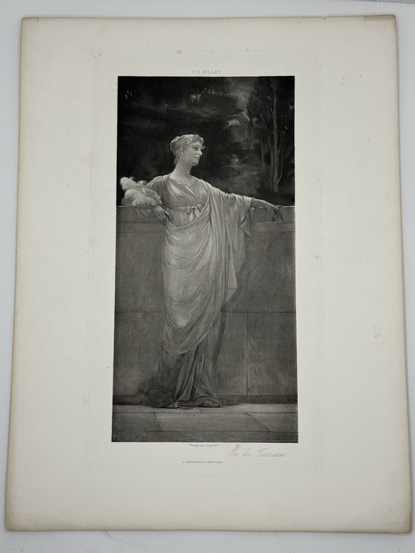 Antique 1890’s Etching Art Print by F. D. Millet “On The Terrace” Goupil & Co