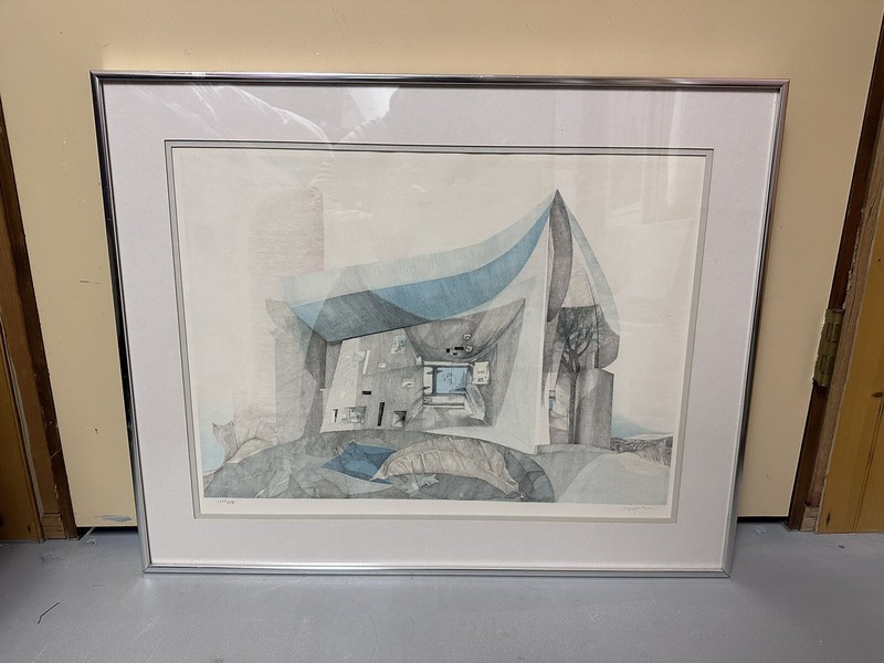ANTON KRAJNC Surrealist Colored Lithograph Signed & APF Framed 27 x 22"