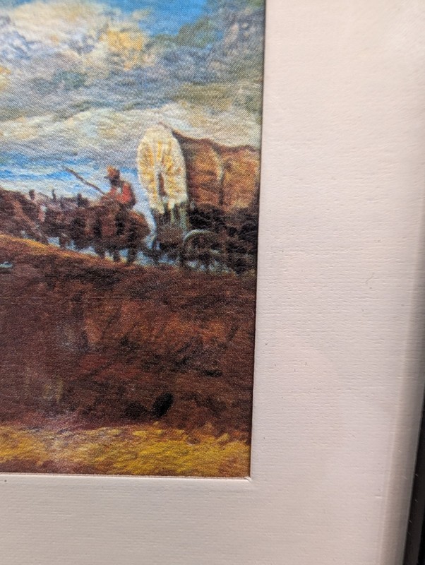 Vintage Western Cowboy Ornately Framed Print 7x9" Covered Wagon, Horses gallery