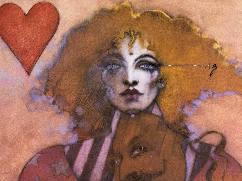 Ramon Santiago, 1943-2001 “QUEEN of HEARTS” 1990 Hand-Signed, 24x32” Exc Cond.